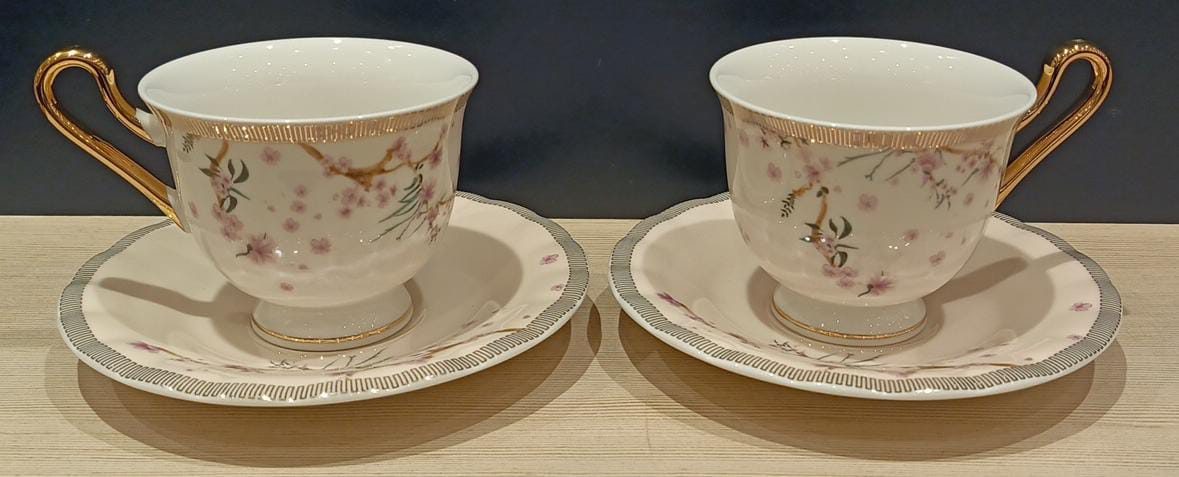 New Bone China 4 Pieces 2 Servings Tea Cup Set 220 Ml Pınk