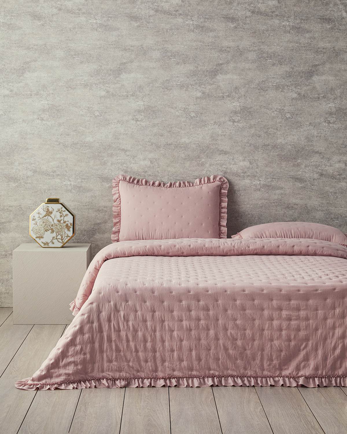 Ruffled Single Size Bed Spread Set 160x220 Cm Pınk