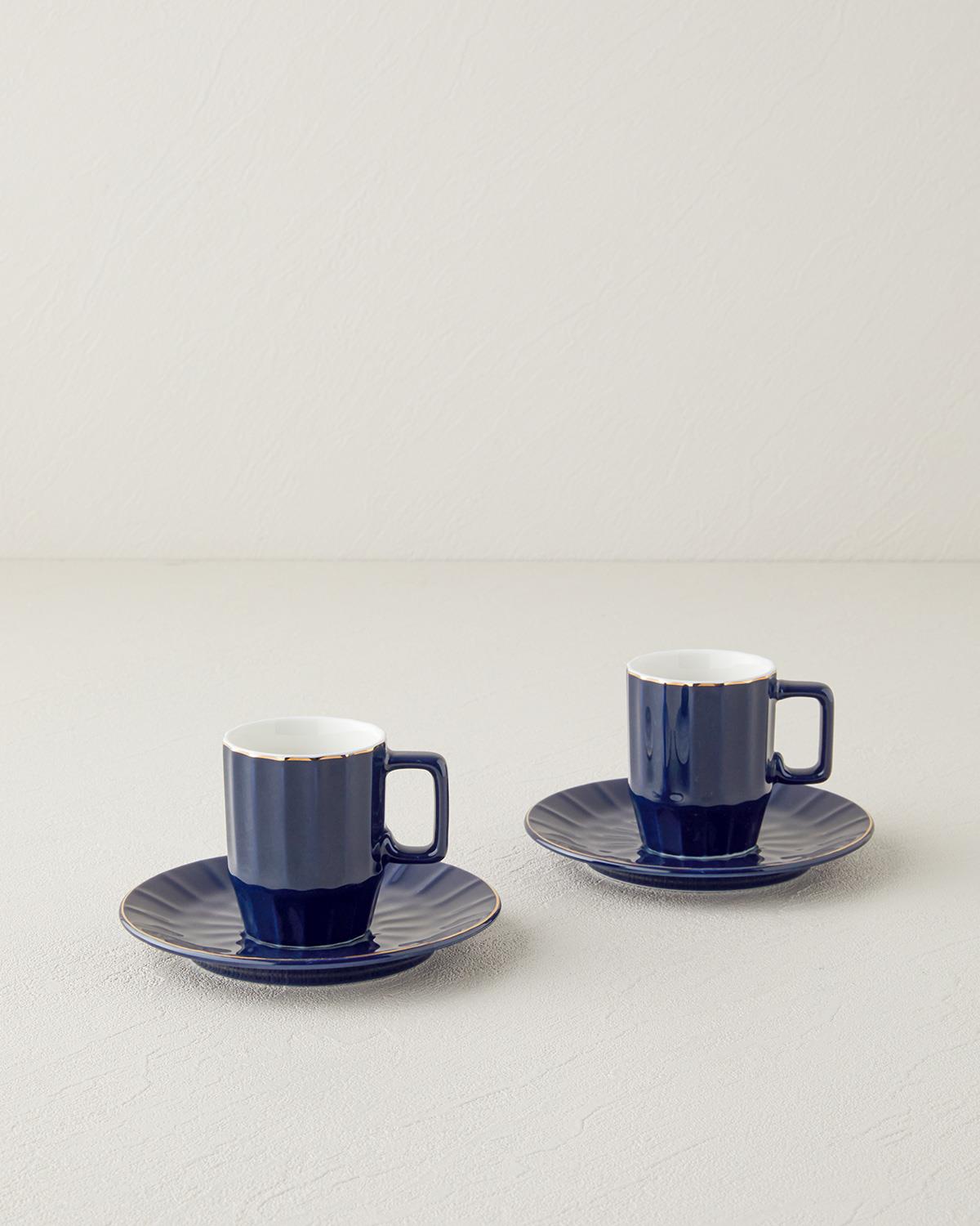 Angely New Bone China 4 Pieces 2 Servings Coffee Cup Set 80 Ml Navy Blue