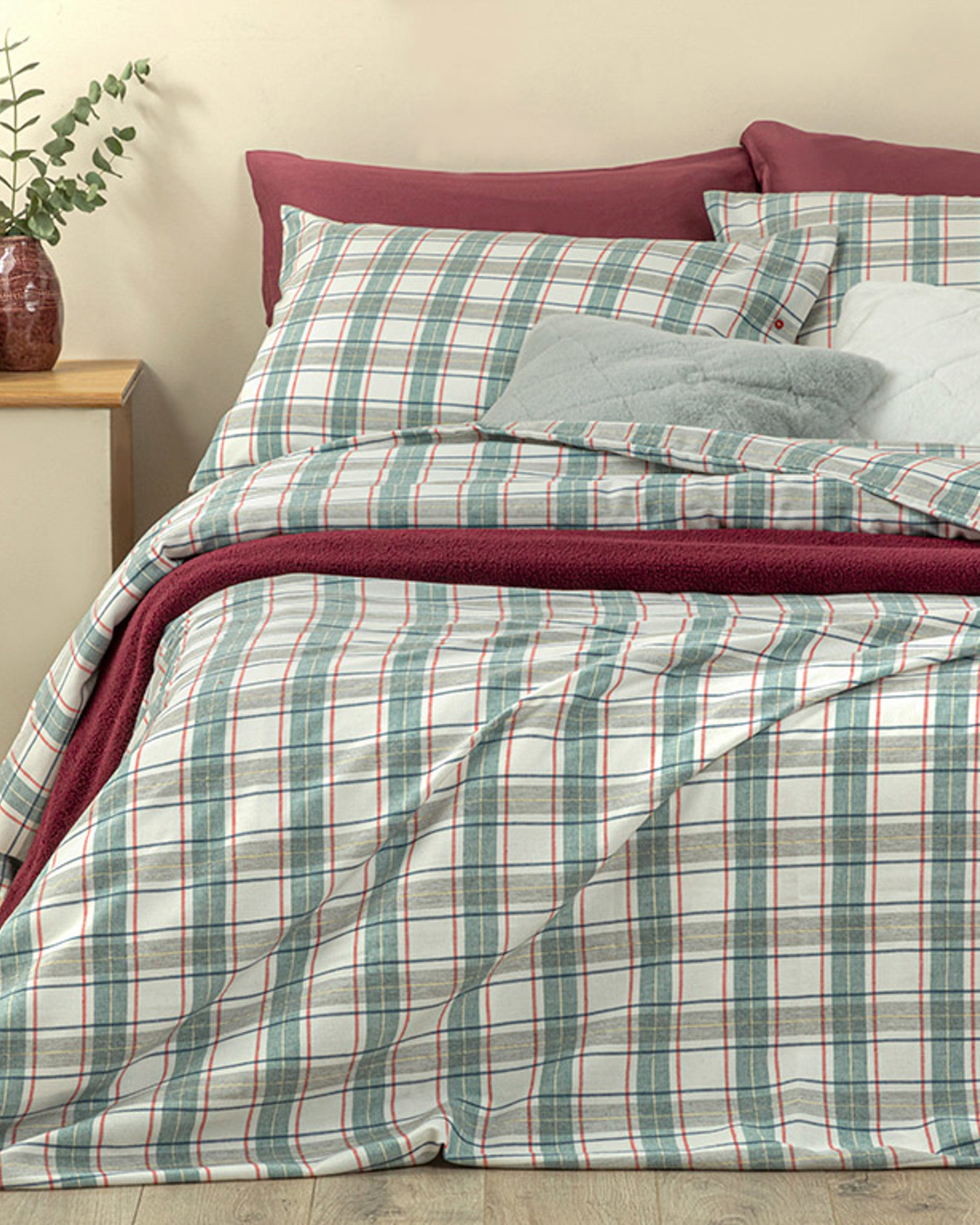 Cozy Plaid Winter Soft Super King Duvet Cover Set 260x220 Cm Green