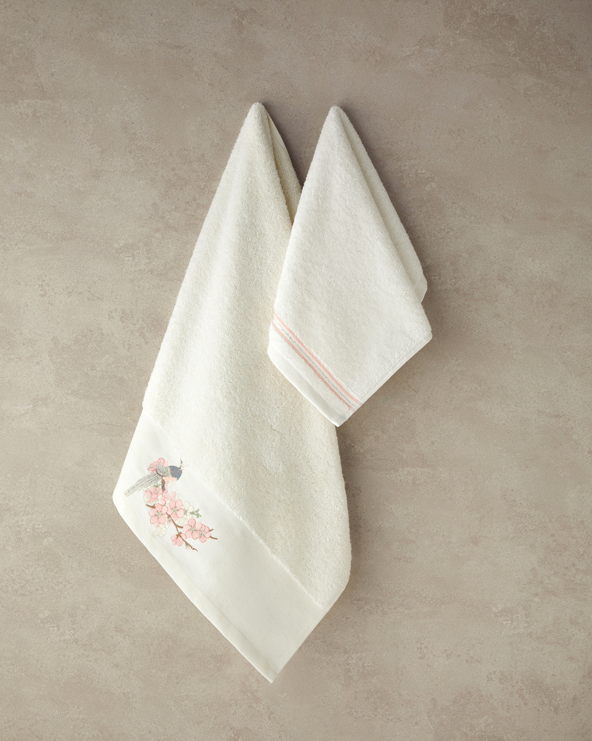 Polly Cotton Embroidered Face Towel Set 30x45+50x80 Cm Ecru